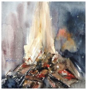 Watercolor: By the campfire Watercolor: By the campfire