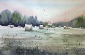 Watercolor: Hayfield Watercolor: Hayfield