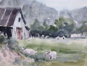 Watercolor: In the Village Watercolor: In the Village