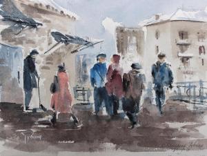 Watercolor: Near the shop Watercolor: Near the shop