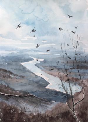 Watercolor: Over the field Watercolor: Over the field
