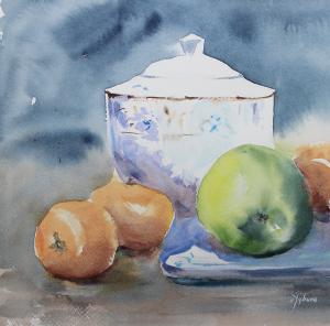 Watercolor: Still life with apple Watercolor: Still life with apple
