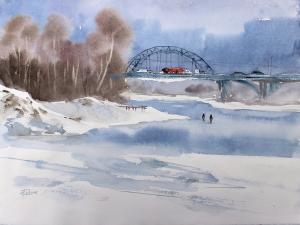 Watercolor: Thaw in February Watercolor: Thaw in February