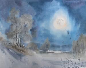 Watercolor: Night with the Moon Watercolor: Night with the Moon