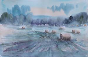 Watercolor: Hayfield Watercolor: Hayfield