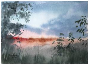 Watercolor: Evening, miniature Watercolor: Evening, miniature