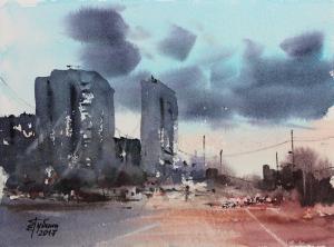 Watercolor: Evening city Watercolor: Evening city