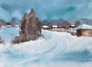 Watercolor: Winter landscape Watercolor: Winter landscape