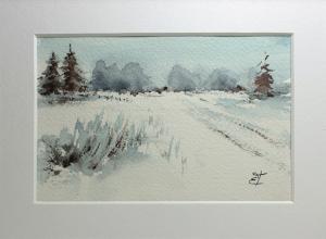 Watercolor: Winterscape, miniature Watercolor: Winterscape, miniature