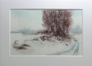 Watercolor: Winterscape, miniature Watercolor: Winterscape, miniature