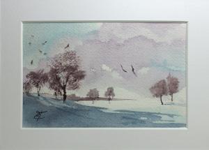 Watercolor: Winterscape, miniature Watercolor: Winterscape, miniature