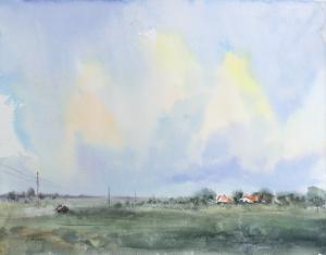 Watercolor painting: Contrast between sky and earth Watercolor painting: Contrast between sky and earth